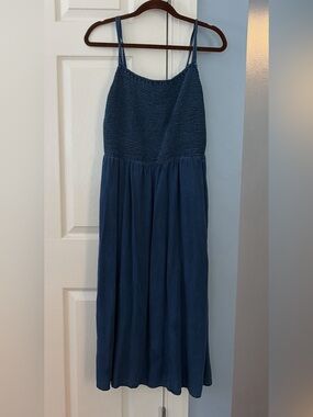 Old Navy Blue Smocked Midi Dress with Spaghetti Straps